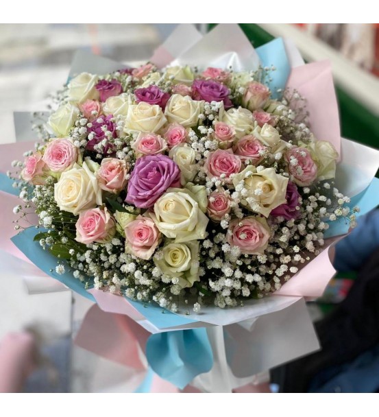 soft renkli gül buketi 41 adet